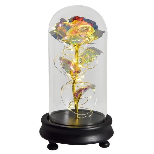 24k Gold Dipped Rose in Glass Dome with LED Lighting - 12 Styles - Buy Confidently with Smart Sales Australia