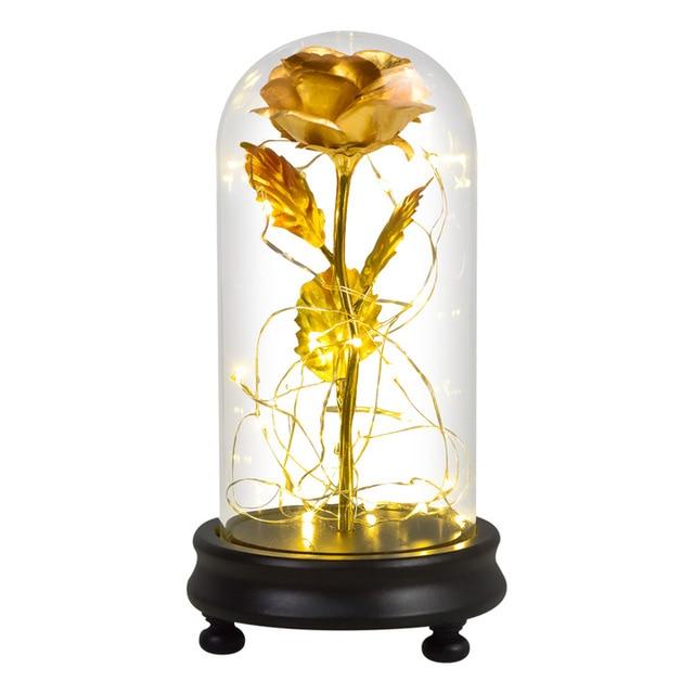 24k Gold Dipped Rose in Glass Dome with LED Lighting - 12 Styles - Buy Confidently with Smart Sales Australia
