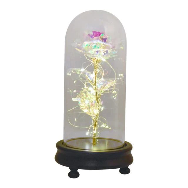 24k Gold Dipped Rose in Glass Dome with LED Lighting - 12 Styles - Buy Confidently with Smart Sales Australia