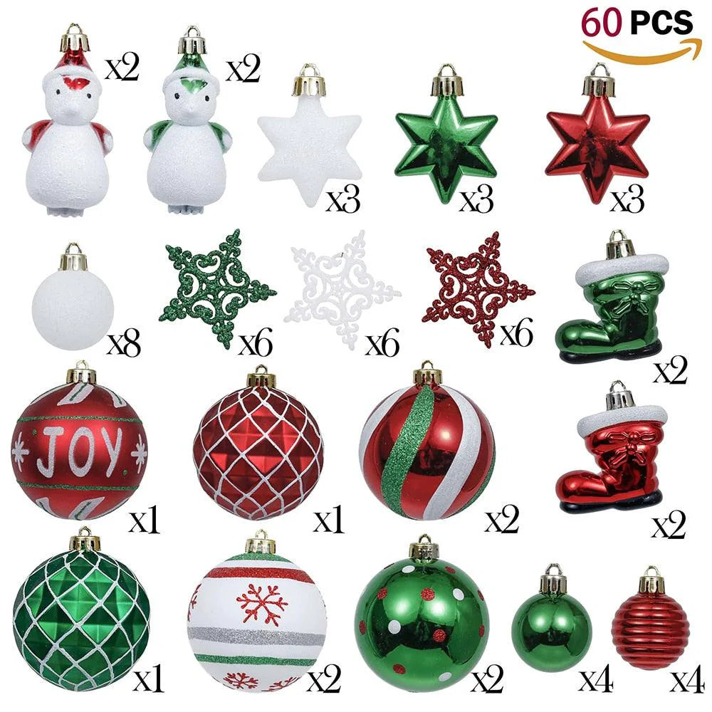 60 Piece Christmas Tree Ornament Set for Gift and Home Decor - Buy Confidently with Smart Sales Australia