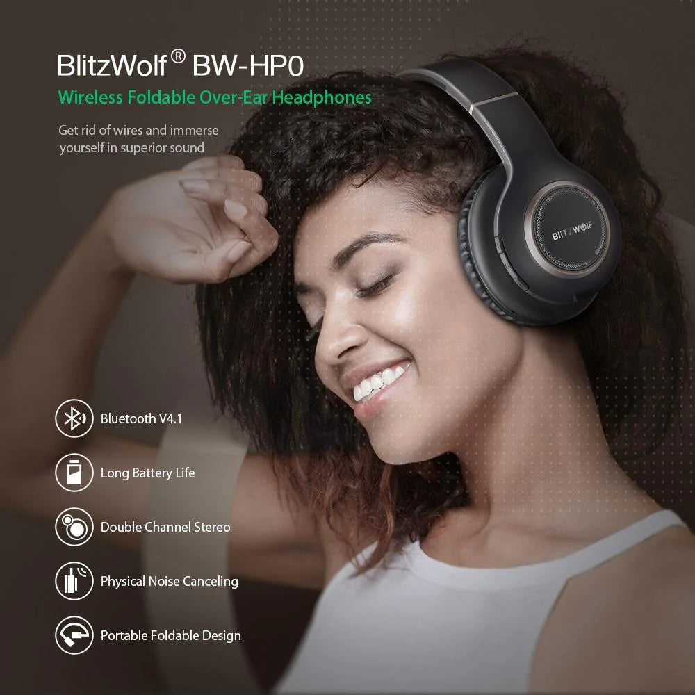 BlitzWolf BW-HP0 Bluetooth Over-Ear Wireless Noise Cancelling Headphones Headset Foldable With Microphone  | For PC, Apple, Samsung and Android - Buy Confidently with Smart Sales Australia