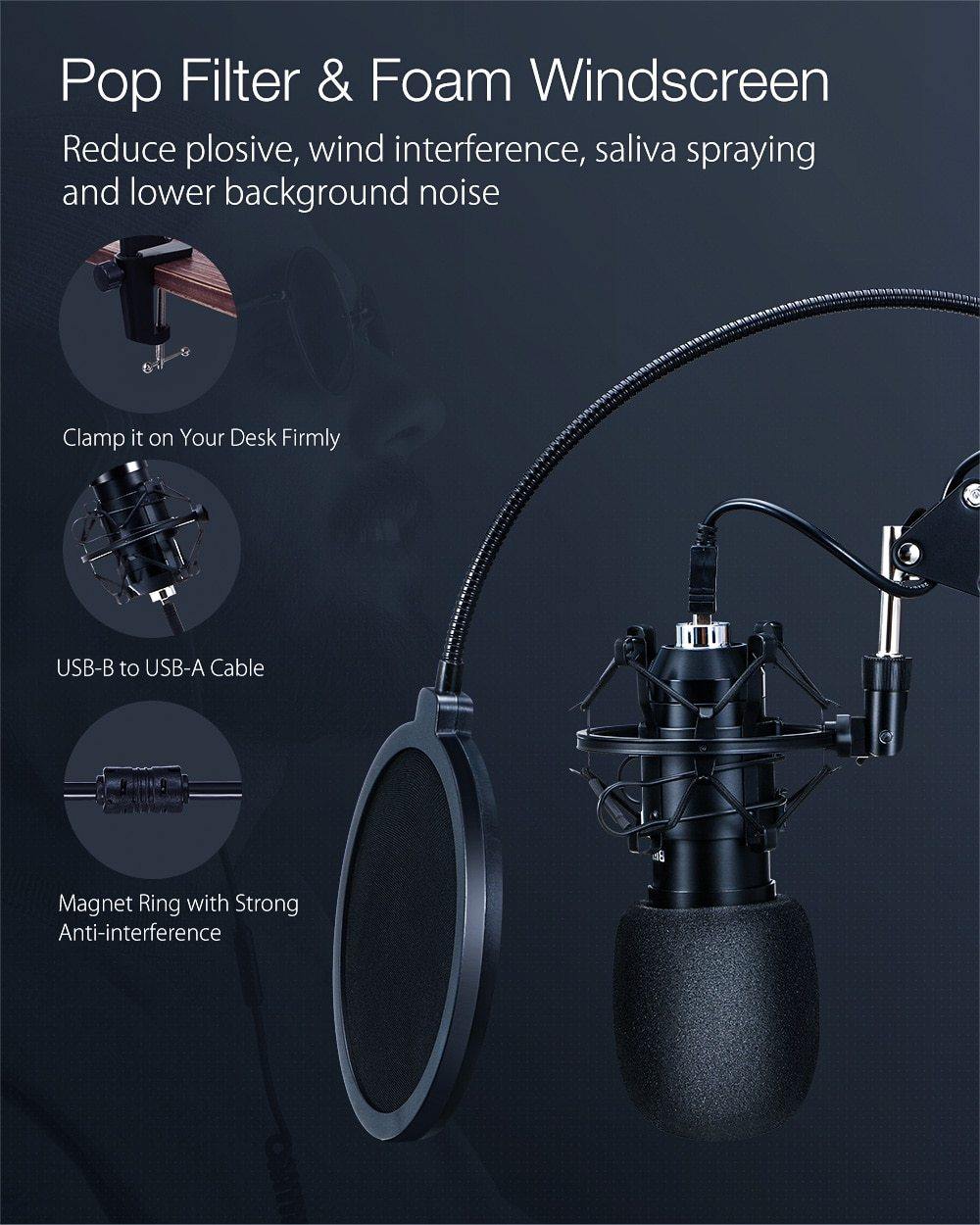Condenser Microphone  Audio Dynamic System Kit Cantilever Bracket Anti-spray Net Set Sound Record - Buy Confidently with Smart Sales Australia