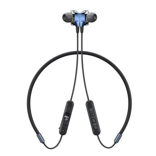 [ Dual Dynamic Drivers ] BlitzWolf bluetooth 5.0 Magnetic Sports Neckband with Mic Wired Control - Buy Confidently with Smart Sales Australia