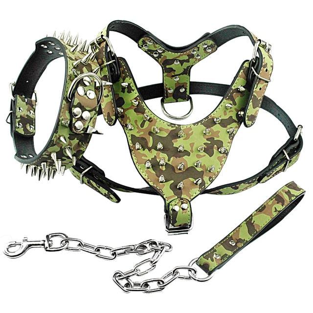 Fashionable Spiked Leather Collar Harness and Leash 3 Piece Set for Medium Large Dogs - Buy Confidently with Smart Sales Australia