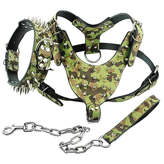 Fashionable Spiked Leather Collar Harness and Leash 3 Piece Set for Medium Large Dogs - Buy Confidently with Smart Sales Australia