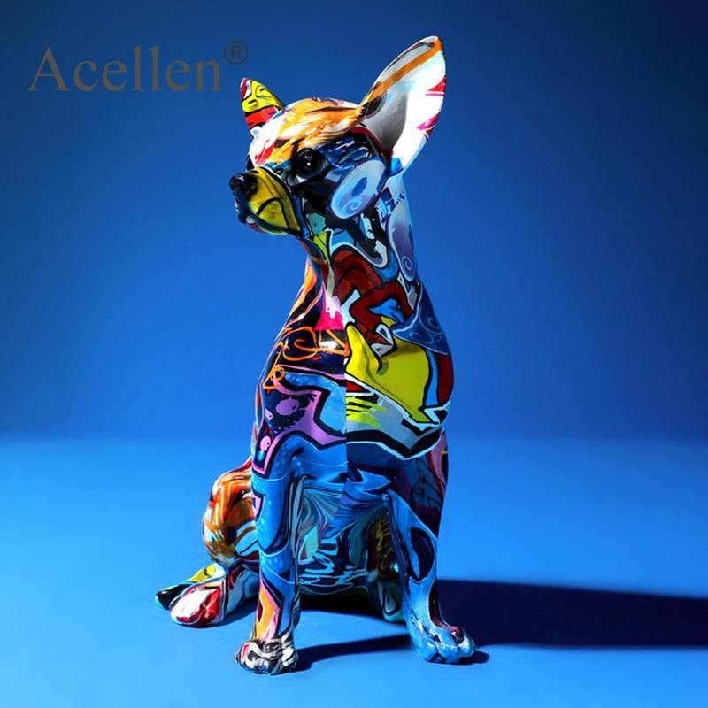 Multi-colored Chihuahua Resin Sculpture Ornament for Home, Office, and Store Decors - Buy Confidently with Smart Sales Australia