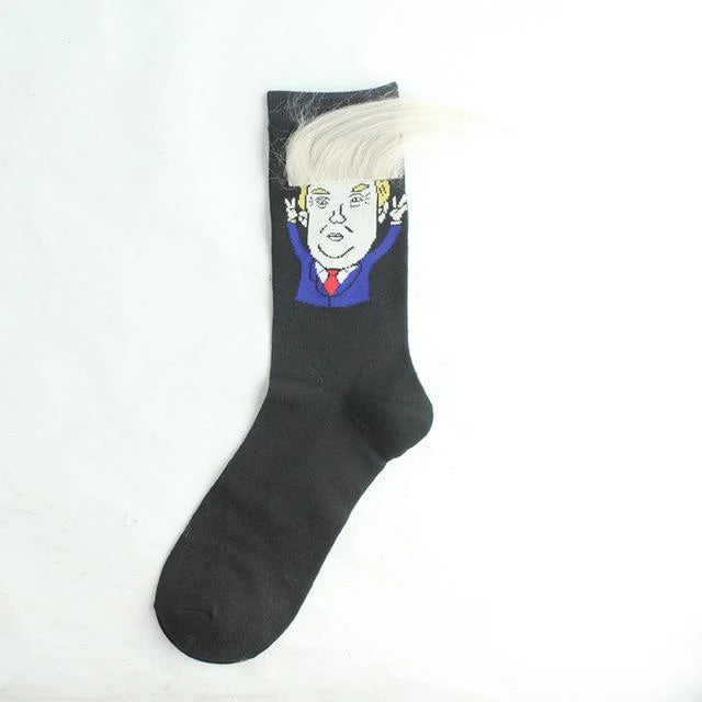 Novelty 3D POTUS Donald Trump 2020 Socks | Unisex Adult Casual Crew Socks with Fake Hair Crew - Buy Confidently with Smart Sales Australia