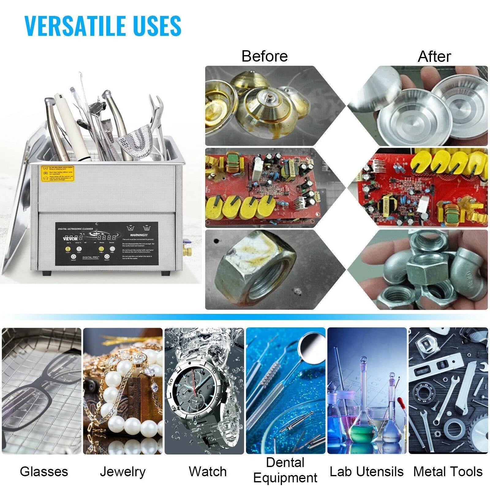 Portable Ultrasonic Stainless Steel Cleaner 3L 6L 10L with Degassing Function - Buy Confidently with Smart Sales Australia