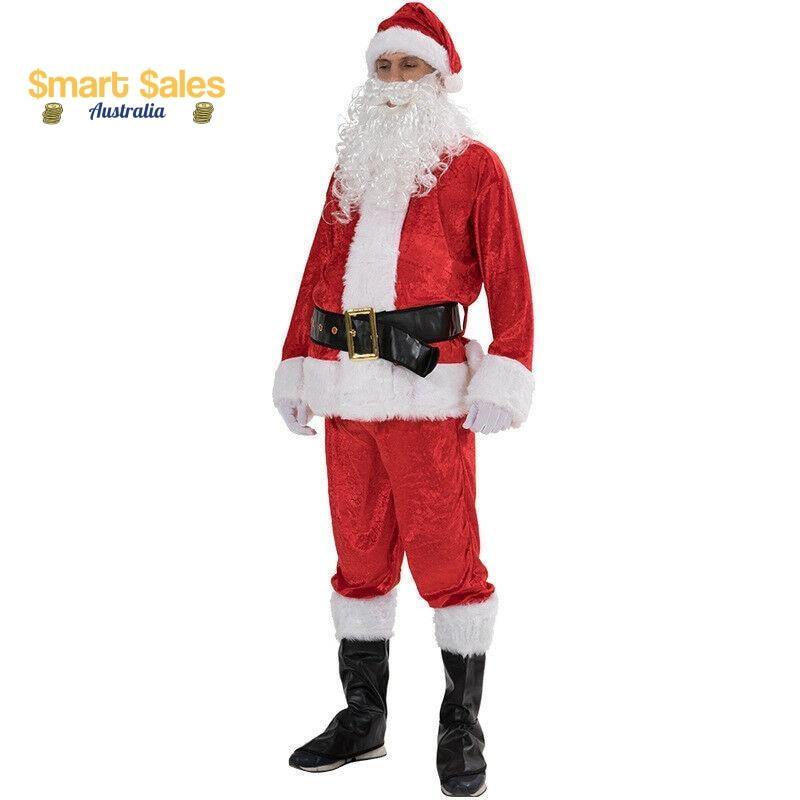 Santa Claus Costume Verlour Christmas Xmas Clause Suit Fancy Dress Up Mens Costume 6 Sizes - Buy Confidently with Smart Sales Australia