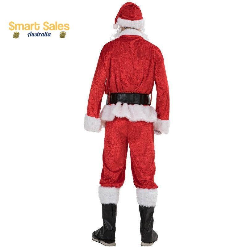 Santa Claus Costume Verlour Christmas Xmas Clause Suit Fancy Dress Up Mens Costume 6 Sizes - Buy Confidently with Smart Sales Australia