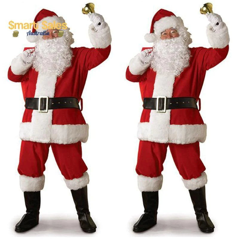 Santa Claus Costume Verlour Christmas Xmas Clause Suit Fancy Dress Up Mens Costume 6 Sizes - Buy Confidently with Smart Sales Australia