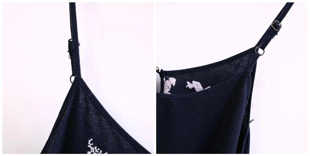 Sexy Women Fashion Linen Hollow Retro Ethnic Embroidery Pattern Irregular Asymmetrical Hem Fringed Tassel Spaghetti Strap Dress - Buy Confidently with Smart Sales Australia