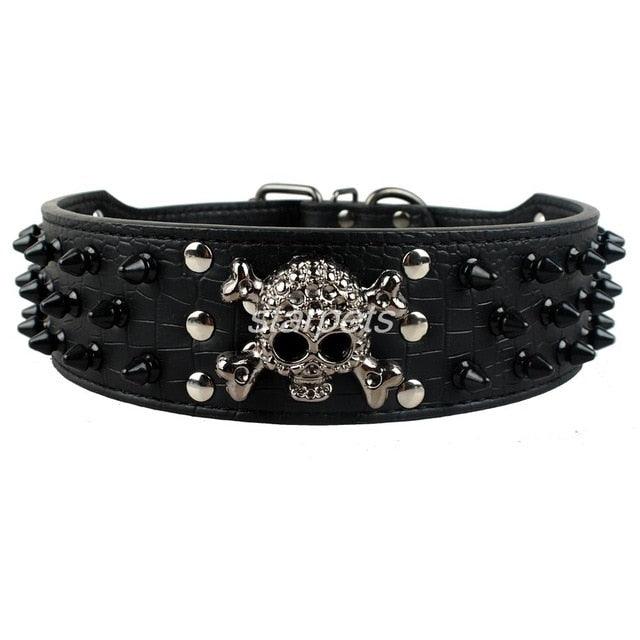 Studded Bullet Rivets Leather Collar with Cool Skull for Medium Large Dogs - Buy Confidently with Smart Sales Australia