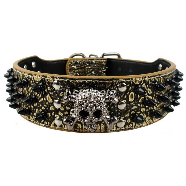 Studded Bullet Rivets Leather Collar with Cool Skull for Medium Large Dogs - Buy Confidently with Smart Sales Australia