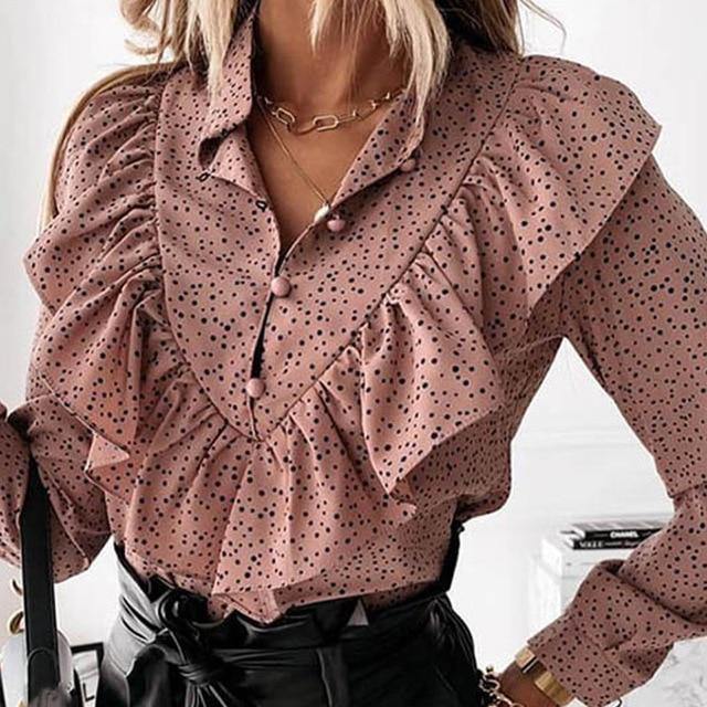 Tousled Printed Long-Sleeve Blouse Dotted Design For Women - Buy Confidently with Smart Sales Australia
