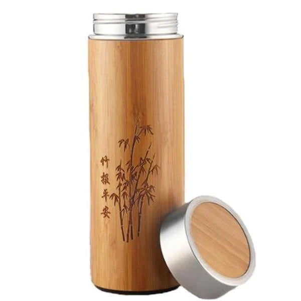 Transhome B0562 Stainless Steel and Bamboo Vacuum Flask, 360ml - Buy Confidently with Smart Sales Australia