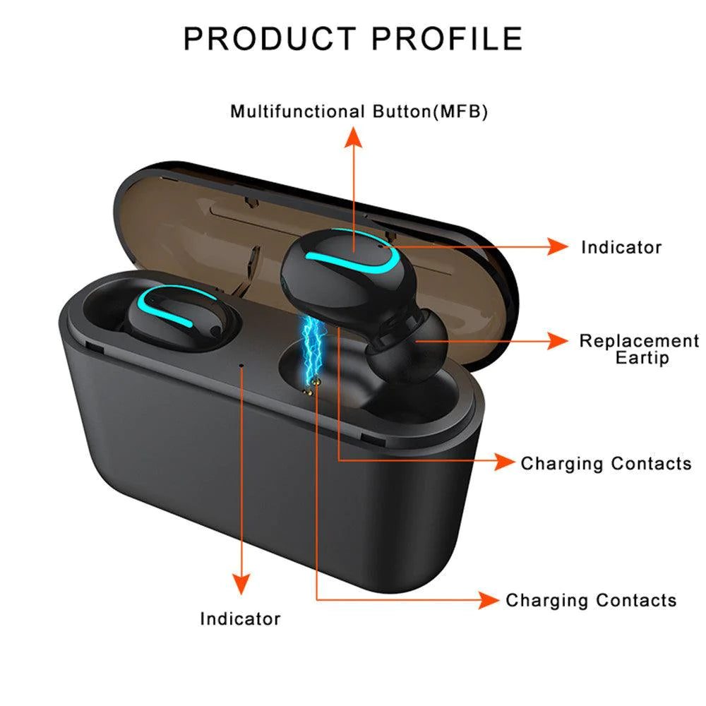 Wireless & Waterproof Bluetooth 5.0 In Ear Headphones & Powerbank w/ Single & Dual Earphones | For Sport, Headset, Handsfree Stereo Ear Buds for All Smartphones - Buy Confidently with Smart Sales Australia